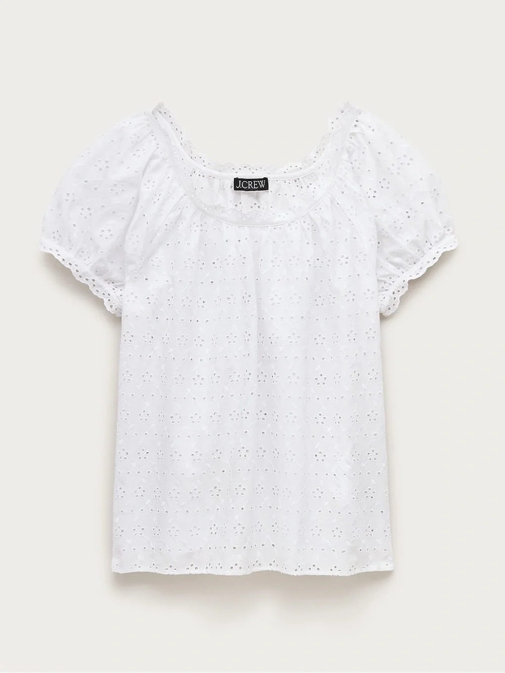 J. Crew White Eyelet Puff-Sleeve Peasant Top